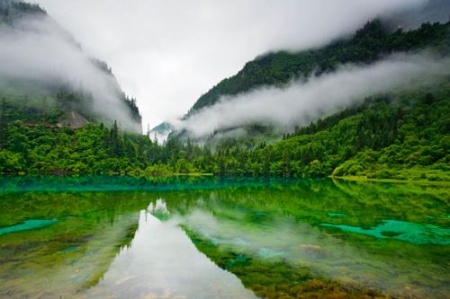 a misty Five Colored Lake in China