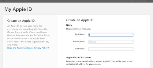 apple id creation form