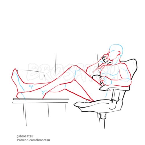 sitting drawing pose base for gesture figure body anime and manga reference casual relaxed man male boy office chair on phone
