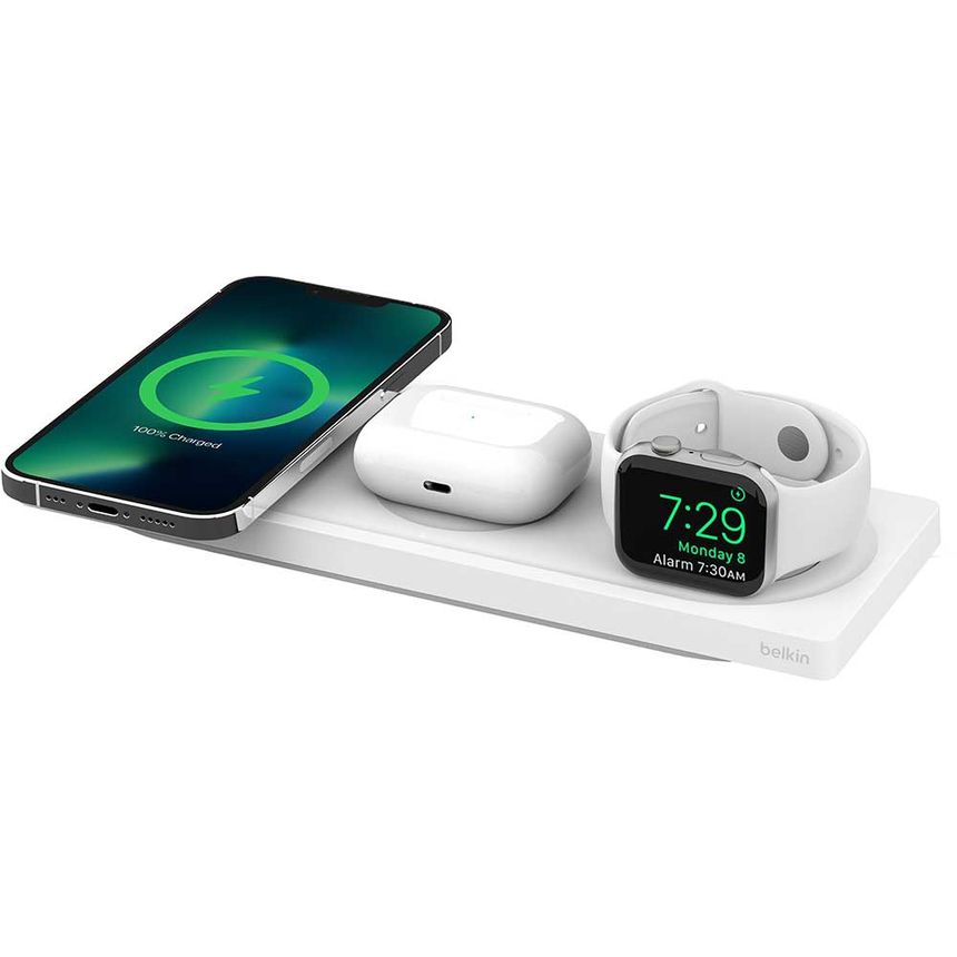 Cargador inalámbrico simultáneo 3 en 1 con magsafe, blanco