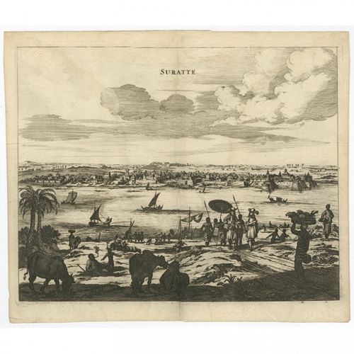 Antique Print of Suratte by Baldaeus (1672)