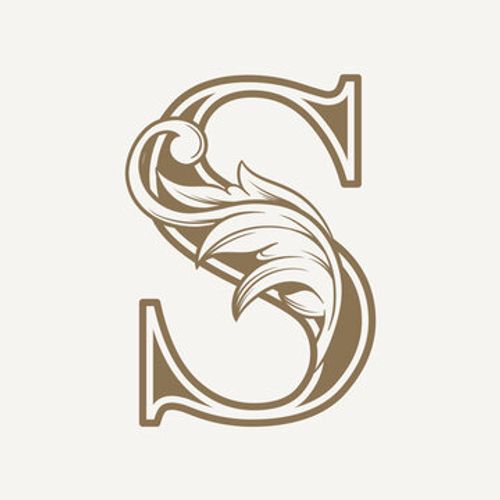 stylized fancy letter S with a leaf flower vintage ornament