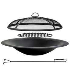 OutVue 35 inch Steel Fire Pit Bowl for DIY or Replacement Existing Fire Pits, Wood Burning Fire Pit Bowl with Spark Screen &Fire Poker, Fireplace for Backyard, Porch, Deck, Camping, BBQ(Smooth)