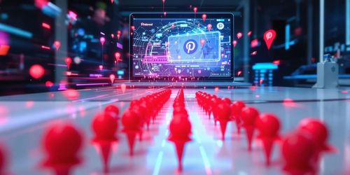 Stratégie Pinterest moderne avec ordinateur, Pinterest et éléments graphiques d'IA