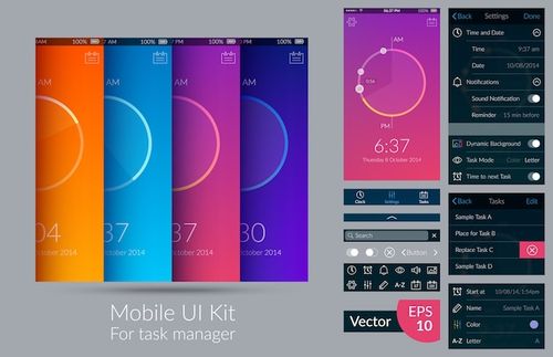 Free vector mobile ui kit for task manager on light flat illustration