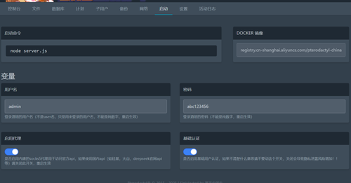 Pterodactyl 启动参数设置界面截图