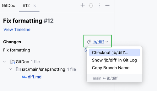 Checkout option in the pull request overview
