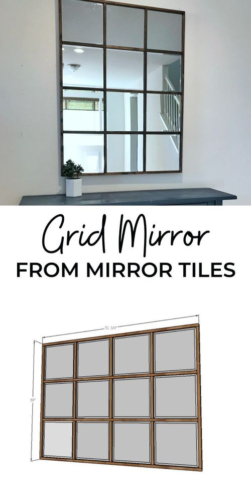 an image of a mirror with the words grid mirror from mirror tiles on top and bottom