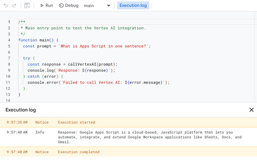 Apps 脚本的 Vertex AI 高级服务生成的 AI 文本。