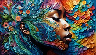 复杂的面部涂料增强了一个人充满活力的抽象肖像