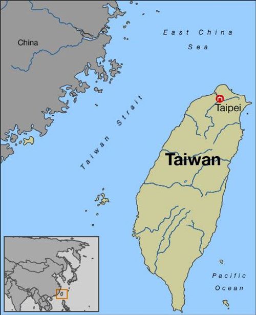 the location of taiwan on a map with two pictures showing it's capital and major cities