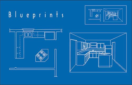 blueprints - kitchen 3d drawing stock illustrations