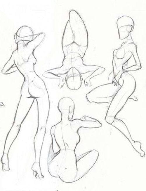 A drawing of a woman in various poses.