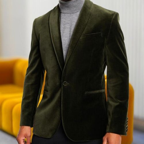 Wedding Blazer For Men Christmas Jacket Men Dinner Coat Men Party Wear Jacket Men Olive Green Velvet Blazer One Button Shawl Lapel Tuxedo