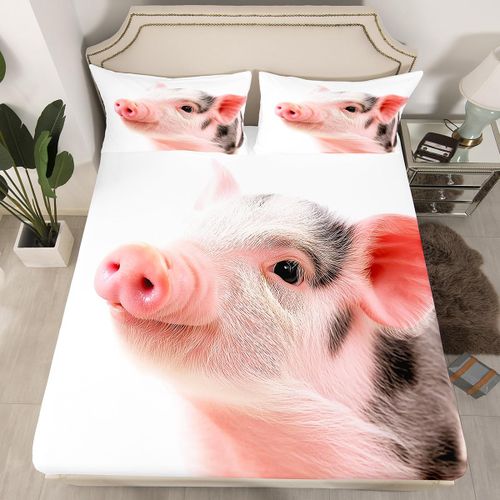 Erosebridal Pig Bedding Set Cute Pig Fitted Sheet Animal Theme Bed Cover Farm Animal Sheet Set with Deep Pocket for Kids B...