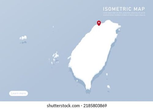Taiwan Map - World map International vector template with isometric style including shadow, white, blue color isolated on blue background for design, infographic - Vector illustration eps 10 Stock Vector