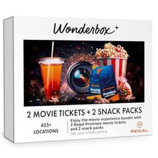 WONDERBOX - Regal Movie Gift Box – 2 Tickets & 2 Snack Packs – Movie Night Experience for 2 – Valid at 425 Regal Locations in the US