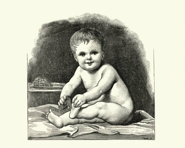 victorian engraving of a baby, 19th century - antique baby stock illustrations