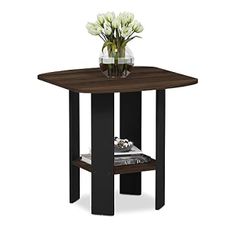 Furinno SIMPLE DESIGN Side Table, 2-Tier End Table, Open Shelves Night Stand, Bedside Table, for Living Room, Bedroom, Columbia Walnut