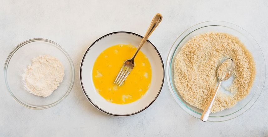 Three bowls of ingredients for bang bang shrimp