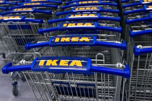 30. 08. 2018. RIGA, LATVIA. IKEA LATVIA Store opening. IKEA Ingvar Kamprad Elmtaryd Agunnaryd is a privately held, Swedish international home products company. The company is now the world`s largest furniture retailer. Ikea shopping cart stock images, royalty-free photos and pictures