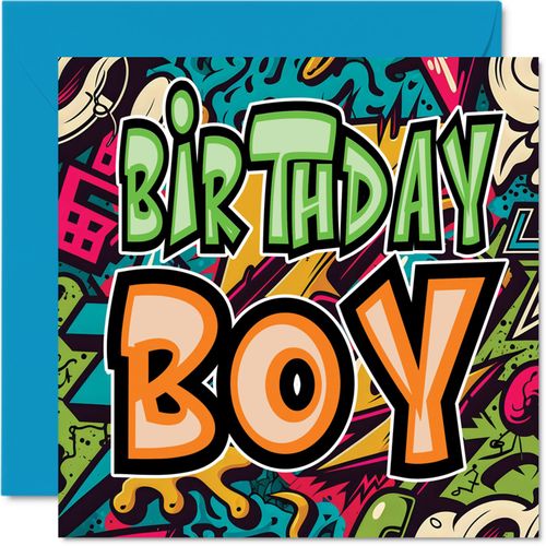Fun Birthday Cards for Men Boys Him - Steet Art Graffiti Boy - Happy Birthday Card for Dad Brother Son Uncle Nephew Grands...