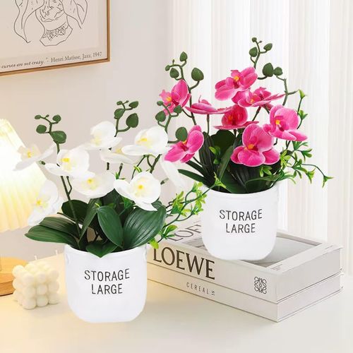 LADADA 2 Pcs Artificial Orchid Potted Home and Office, Dining Table Center Decoration, Room Decoration 11Inches