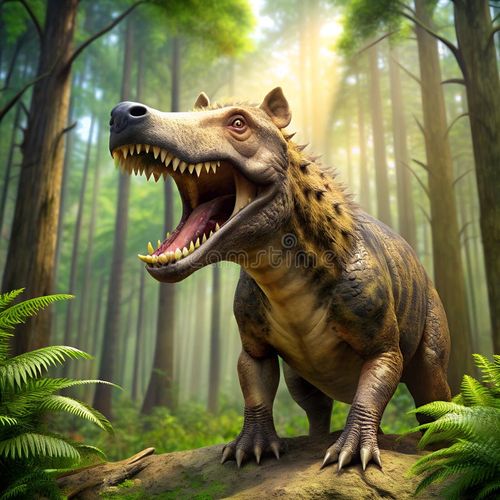 Andrewsarchus dinosaur laughs forest. photo. 4K Portrait front view 8K. HD Image Background. Hd dinosaur images illustrations