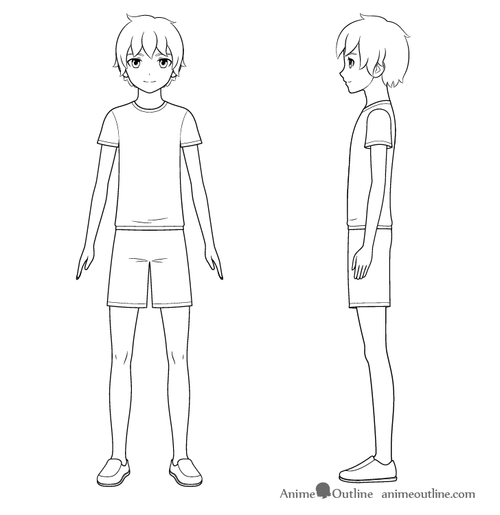 Anime boy full body line drawing