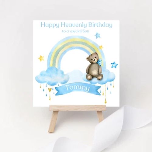 Personalised Son Heavenly Birthday Card Nephew Grandson Brother Baby Boy Heaven - Image 1 of 4