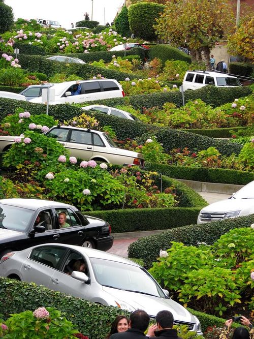 Scenic view of cars driving down Lombard Street in California, U. S. A. Lombard street stock images, royalty-free photos and pictures