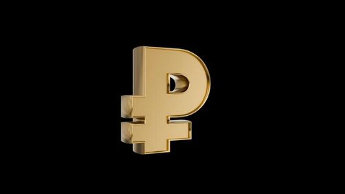 3D Golden Russian Ruble Symbol Rotating Seamless Loop