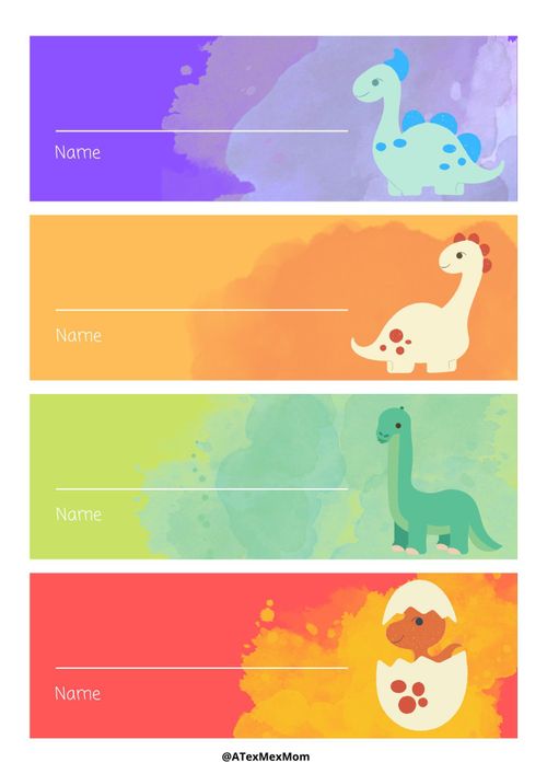 Dinosaurs name labels template for kids.