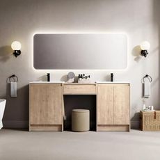 MORVANO 72" Freestanding Bathroom Vanities Cabinet Combo with Sinks,Paired with 2 Floor-stading Cabinets and a Makeup Drawer, Ample Space for Organized Storage by Adjustable Shelves,Farmhouse