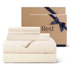 REST® Evercool®+ Cooling Comforter Set, Queen, Snow Ivory, 4pcs with Cooling Blanket, Wrinkle-Free Deep Pocket Fitted Sheet, 2 Silver-Infused Pillowcases for Skin and Hair Bed Set, for Ultra Comfort