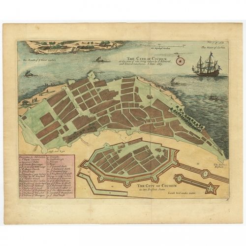 Antique Plan of Cochin by Baldaeus (1744)