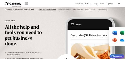 a screenshot of the GoDaddy professional email page
