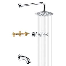 SUMERAIN 3 Handle Shower Faucet Set with Tub Spout and 8" Rain Shower Head, Tub and Shower Trim Kit with Rough-in Valve Chrome