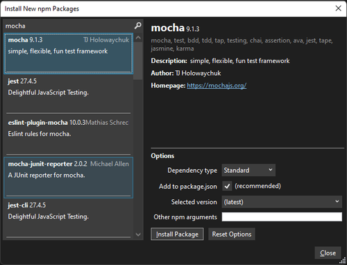 Install new npm package for esproj
