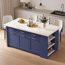 homary Kitchen Island with Seating 72'' Island Table with Storage & Drawers Large Kitchen Cabinet with 4 Chairs