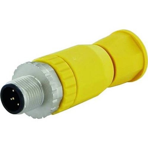 M12 male, straight (0°), field‑wireable screw‑terminal connector / plug