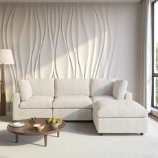 Cloud Sectional Couches for Living Room,100.5" Convertible L Shaped Couch with Ottoman, 4 Seater Modular Sectional Sofa,Deep Seater Furniture Sets,Beige