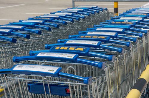 IKEA shopping trolleys or carts. IKEA has been the world's largest furniture retailer since 2008 and designs and sells ready-to-assemble furniture. Bratislava, Slovakia - August, 4, 2022 : IKEA shopping trolleys or carts. IKEA has been the world's largest furniture retailer since 2008 and designs and sells ready-to-assemble furniture. ikea shopping cart stock pictures, royalty-free photos & images