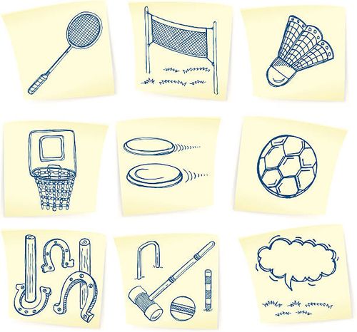 summer sports game doodles on sticky notes - doodle soccer stock illustrations