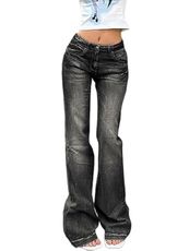 EMMIOL Women's Flare Jeans Y2k 90s Bootcut Mid-Low Rise Vintage Denim Pants Bell Bottoms S Black