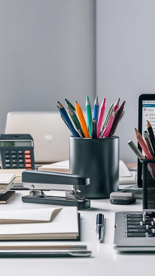 Photo close up of office supplies