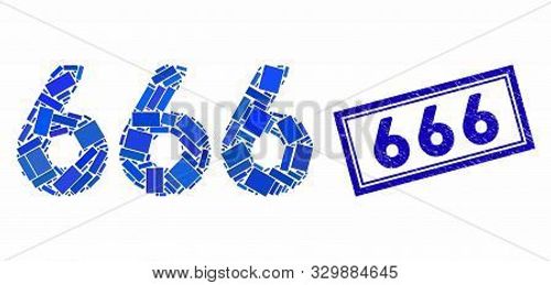 Mosaic 666 Digits Text And Rubber Stamp Seal With 666 Text. Mosaic Vector 666 Digits Text Is Formed
