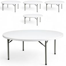 Getzi 5 Pack! 72-inch Round Heavy-Duty Plastic Folding Table - Lightweight, Durable, Granite White Surface with 600 lb Capacity, Indoor/Outdoor Use, Ideal for Events and Gatherings