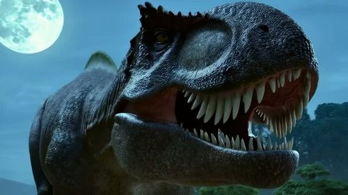 A dinosaur in a jungle at night. Generative AI content