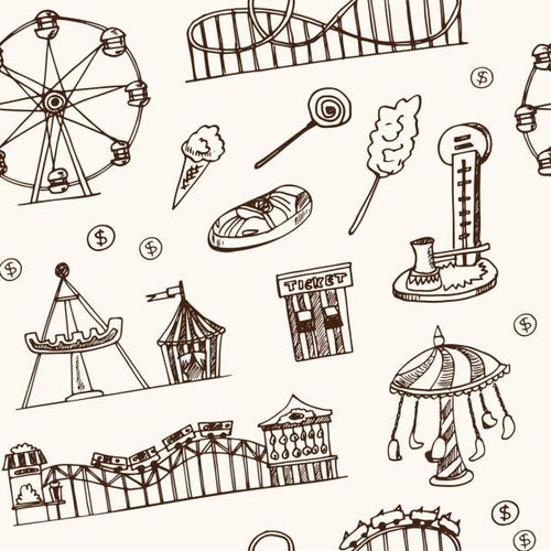 Amusement park hand drawn doodle seamless pattern. Sketches. Vector illustration for design and packages product. Symbol collection. Isolated elements on white background Amusement park hand drawn doodle seamless pattern. Sketches. Vector illustration for design and packages product. Symbol collection. roller coaster drawing stock illustrations